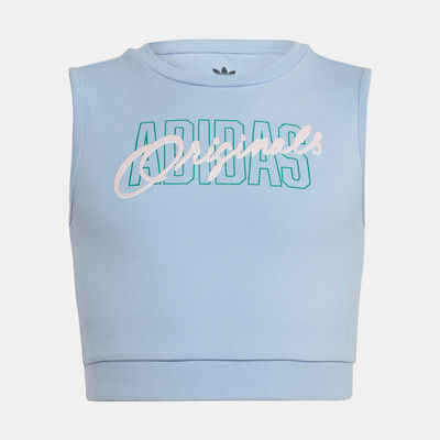 adidas Originals Kids' Graphic Print Crop Tank Top Blue