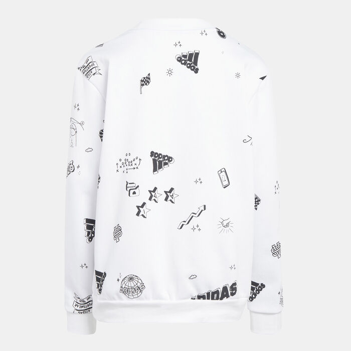 adidas Kids' Brand Love Allover Print Sweatshirt White adidas Kids' Brand Love Allover Print Sweatshirt White image number 1