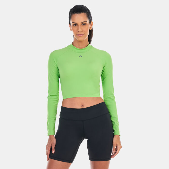adidas Women's HIIT HEAT.RDY Long Sleeve Crop T-Shirt Green image number 0