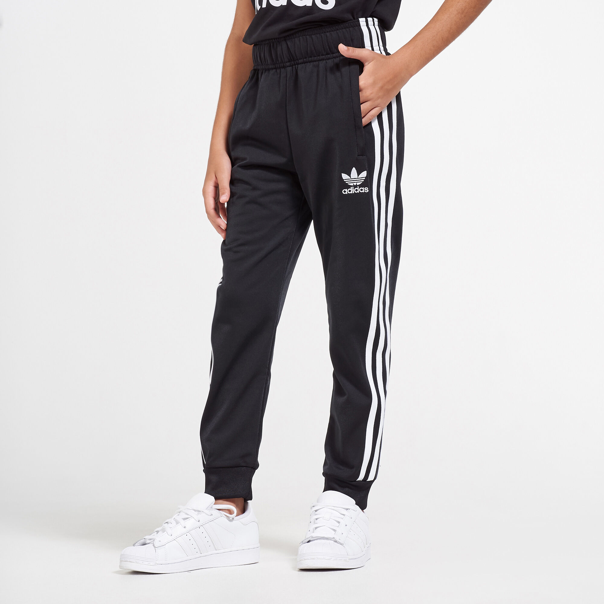 Adidas superstar sales black track pants