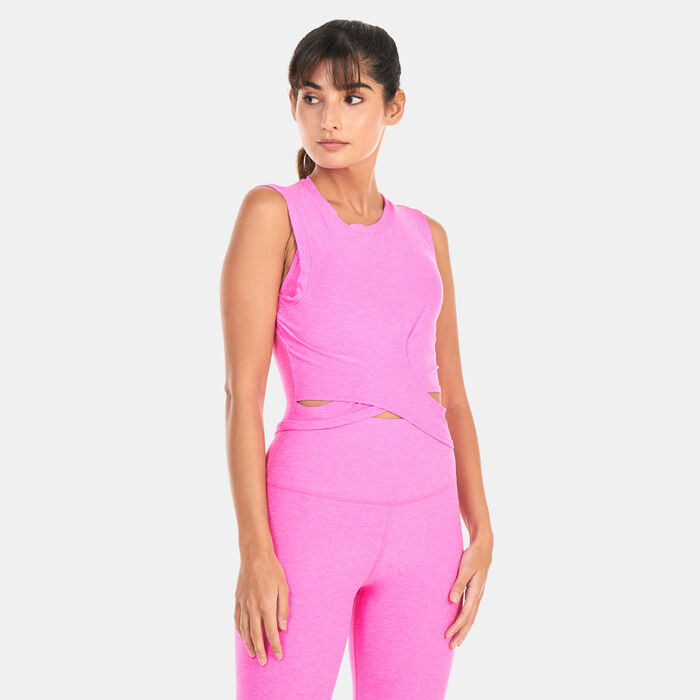BEYOND YOGA Women's Featherweight Under Over Cropped Muscle Tank Top Pink image number 0