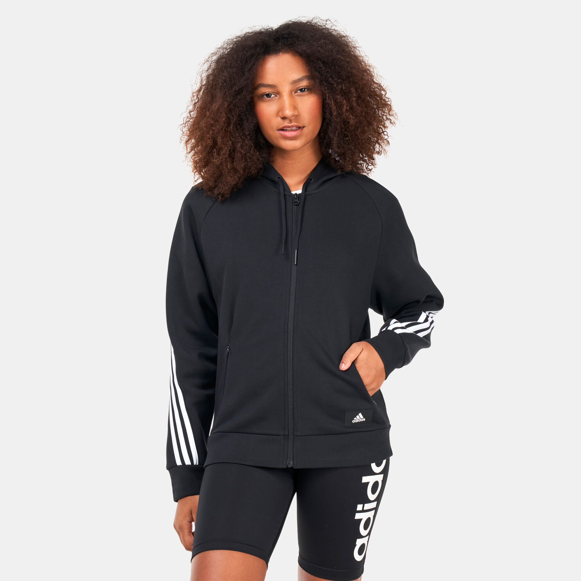 Adidas essentials 3 stripe womens hooded jacket hot sale