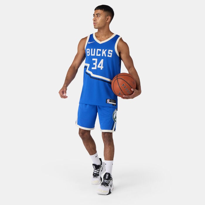 Nike Men's NBA 23/24 Milwaukee Bucks City Edition Swingman Basketball Shorts Blue Nike Men's NBA 23/24 Milwaukee Bucks City Edition Swingman Basketball Shorts Blue image number 2