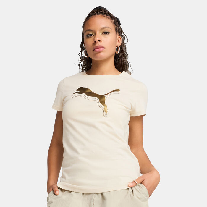 PUMA Women's Essentials Metallic T-Shirt Beige PUMA Women's Essentials Metallic T-Shirt Beige image number 0