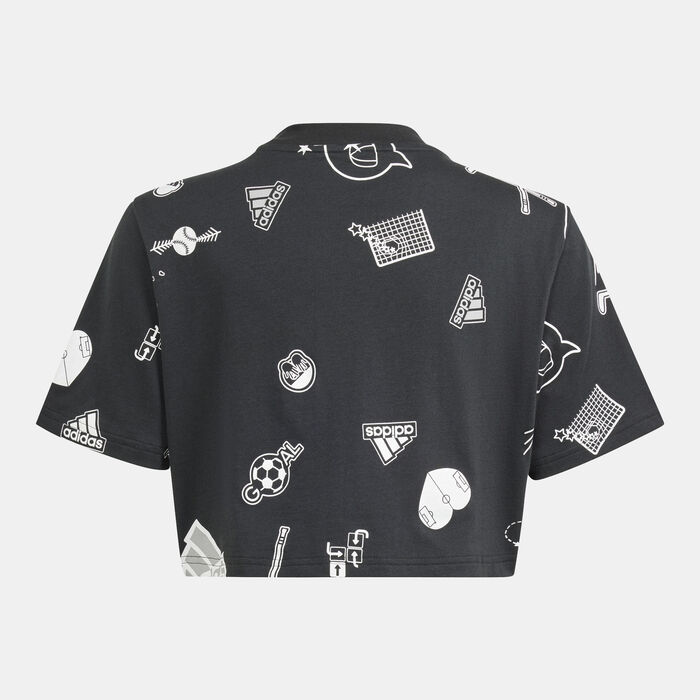 adidas Kids' Brand Love Crop T-Shirt (Older Kids) Black adidas Kids' Brand Love Crop T-Shirt (Older Kids) Black image number 1