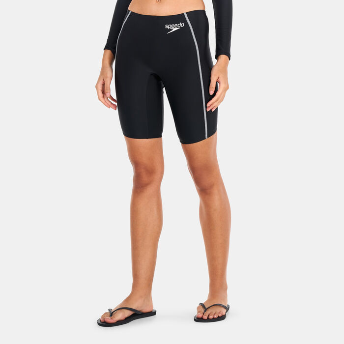 Speedo Women's Zip-Through Swimming Top and Jammer Set Black image number 2