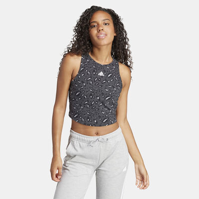 adidas Women's Essentials Animal-Print Crop Tank Top Black