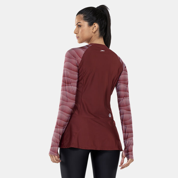 Speedo Women's Modest Deluxe Rashguard Red image number 1