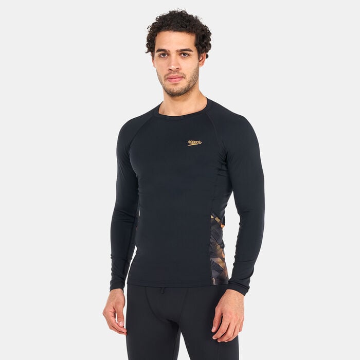 Speedo Men's Printed Long Sleeve Rashguard Black Speedo Men's Printed Long Sleeve Rashguard Black image number 0