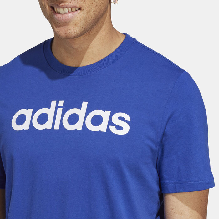adidas Men's Essentials Linear Embroidered Logo T-Shirt Blue adidas Men's Essentials Linear Embroidered Logo T-Shirt Blue image number 3