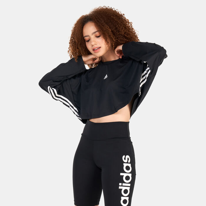 adidas Women's Hyperglam Cut 3-Stripes Lightweight Oversized Sweatshirt Black adidas Women's Hyperglam Cut 3-Stripes Lightweight Oversized Sweatshirt Black image number 0