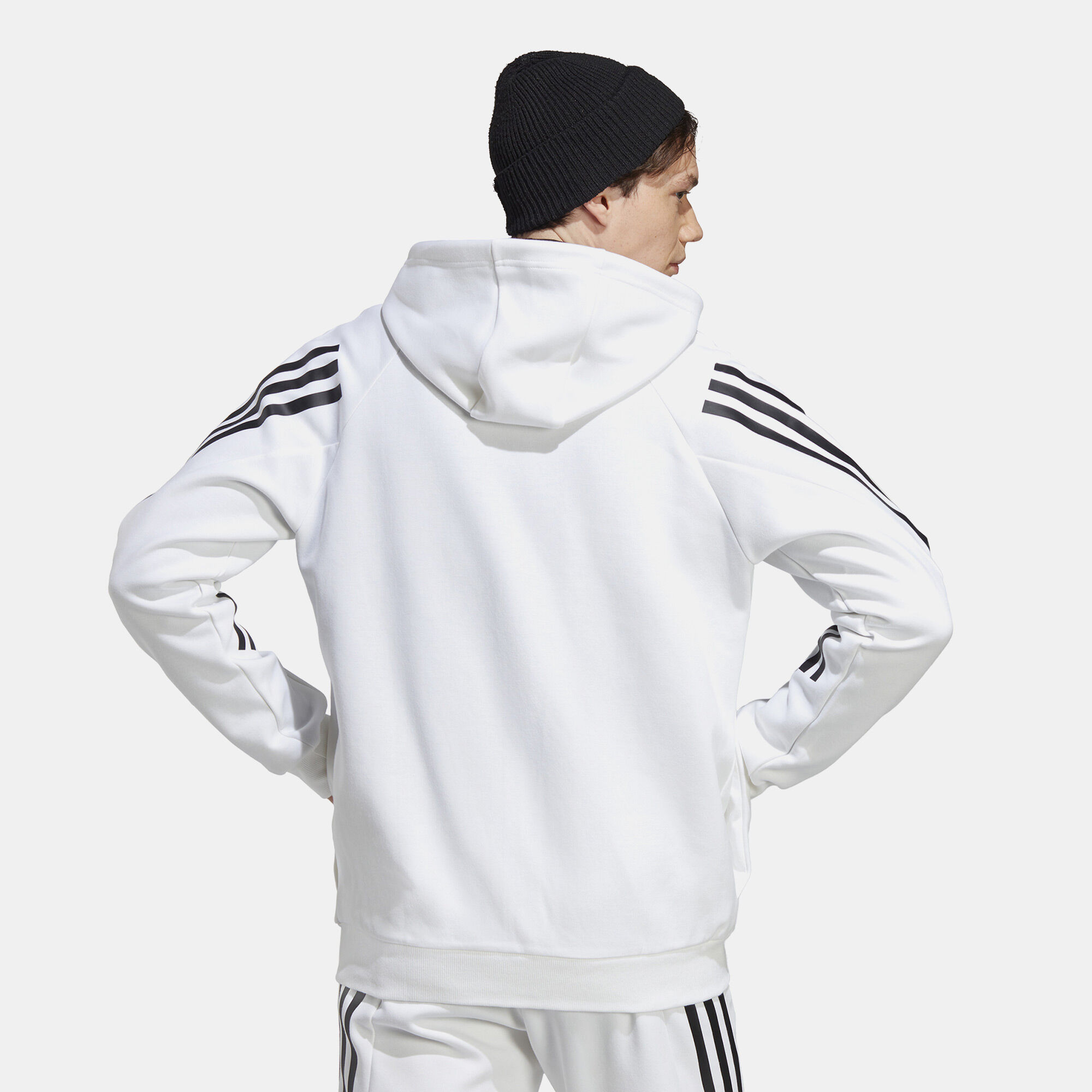 Adidas hoodie white stripes on sale
