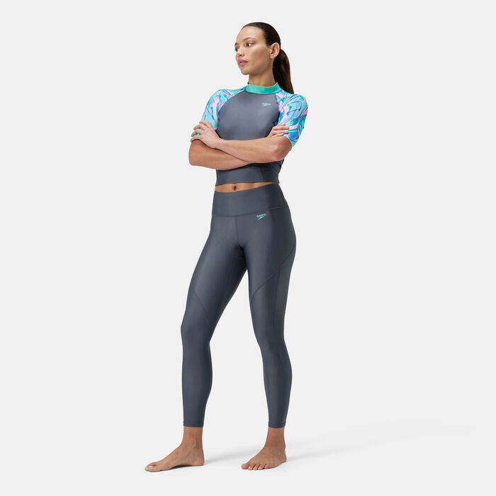 Speedo Women's Solid Panel Swimming Leggings Blue Speedo Women's Solid Panel Swimming Leggings Blue image number 2