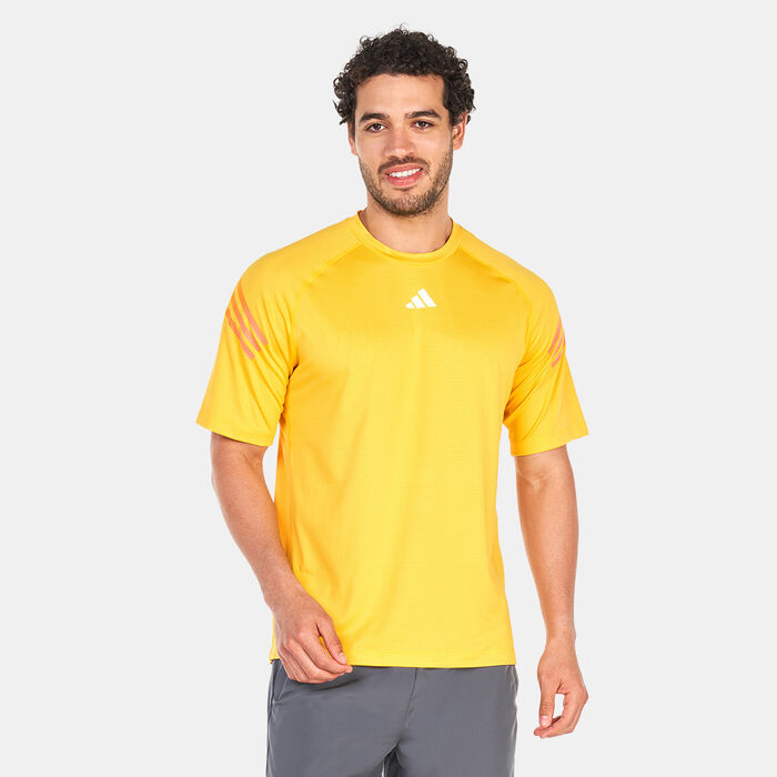 adidas Men's Train Icons 3-Stripes Training T-Shirt yellow adidas Men's Train Icons 3-Stripes Training T-Shirt yellow image number 0