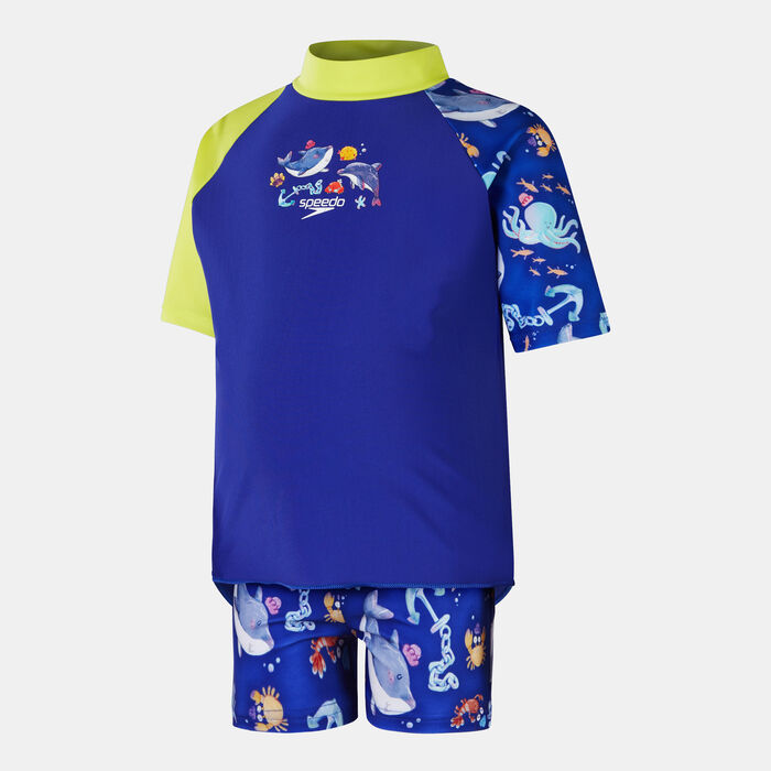 Speedo Kids' Digital Swimming Rashguard and Shorts 2-Piece Set Blue image number 0