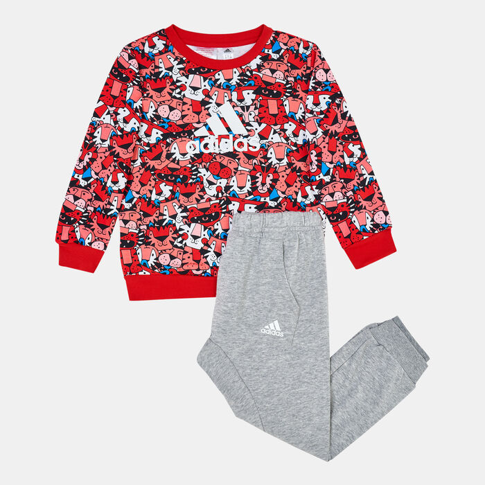 adidas Kids' Graphic All Over Print Sweatshirt And Sweatpants Set Pink image number 0
