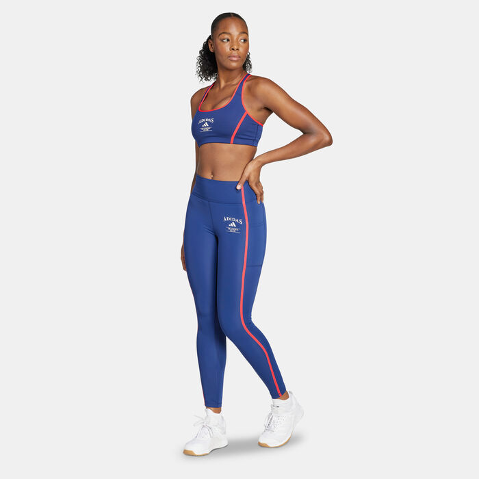 adidas Women's Optime Heritage Training Leggings Blue adidas Women's Optime Heritage Training Leggings Blue image number 2