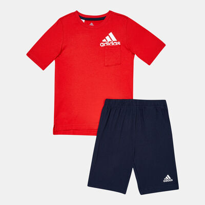 adidas Kids' Badge of Sport Summer T-Shirt and Shorts Set Red