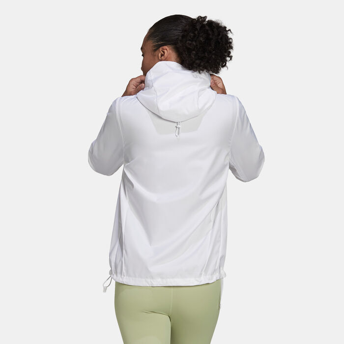 adidas Women's Own the Run Hooded Running Windbreaker Jacket White adidas Women's Own the Run Hooded Running Windbreaker Jacket White image number 1