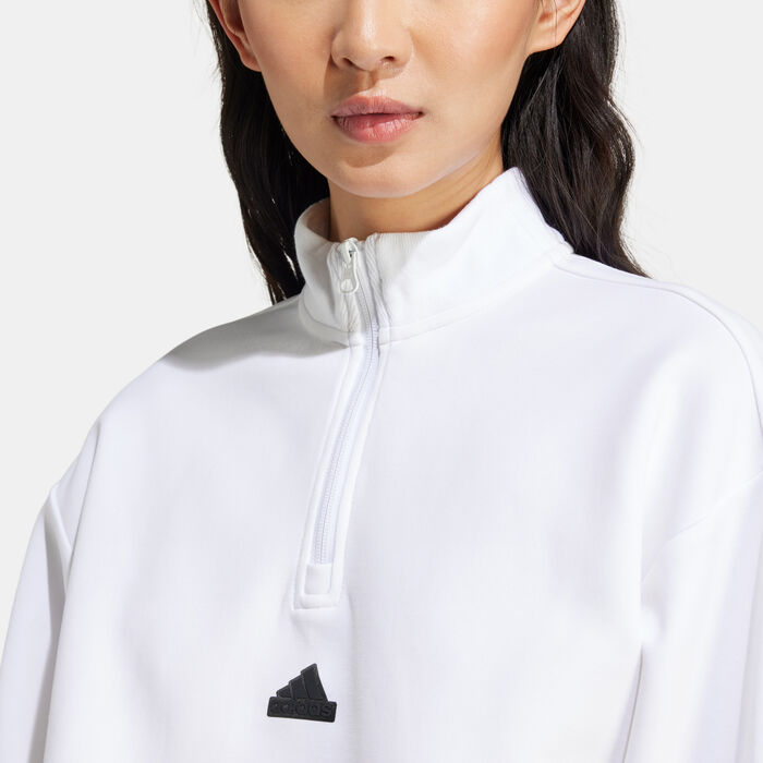 adidas Women's Future Icons 3-Stripes 1/4-Zip Sweatshirt White adidas Women's Future Icons 3-Stripes 1/4-Zip Sweatshirt White image number 4