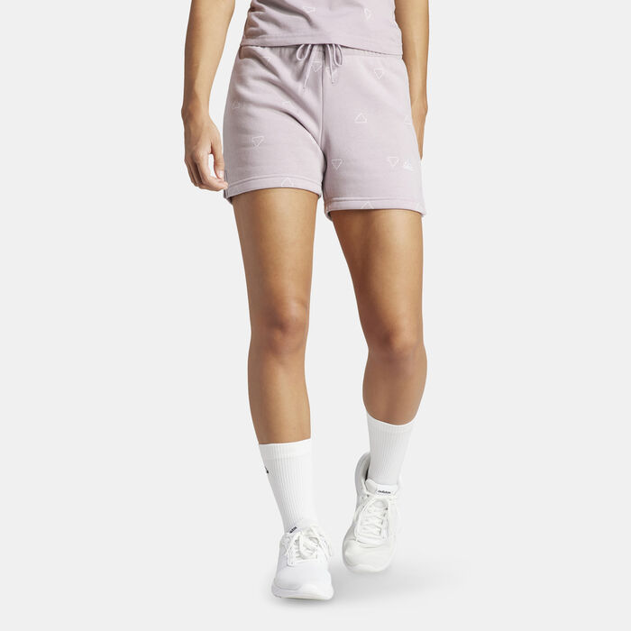 adidas Women's Essentials Monogram Graphic Shorts Beige adidas Women's Essentials Monogram Graphic Shorts Beige image number 0