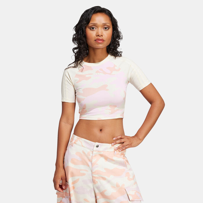 adidas Originals Women's Camo Allover Print Crop Top White adidas Originals Women's Camo Allover Print Crop Top White image number 0