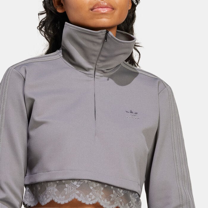 adidas Originals Women's Lace 1/4-Zip Track Jacket Grey image number 3