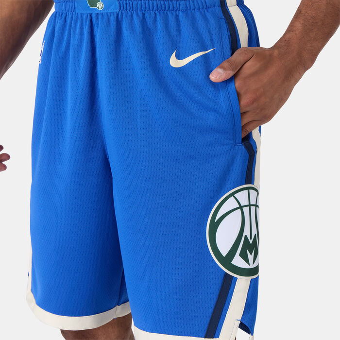 Nike Men's NBA 23/24 Milwaukee Bucks City Edition Swingman Basketball Shorts Blue Nike Men's NBA 23/24 Milwaukee Bucks City Edition Swingman Basketball Shorts Blue image number 3