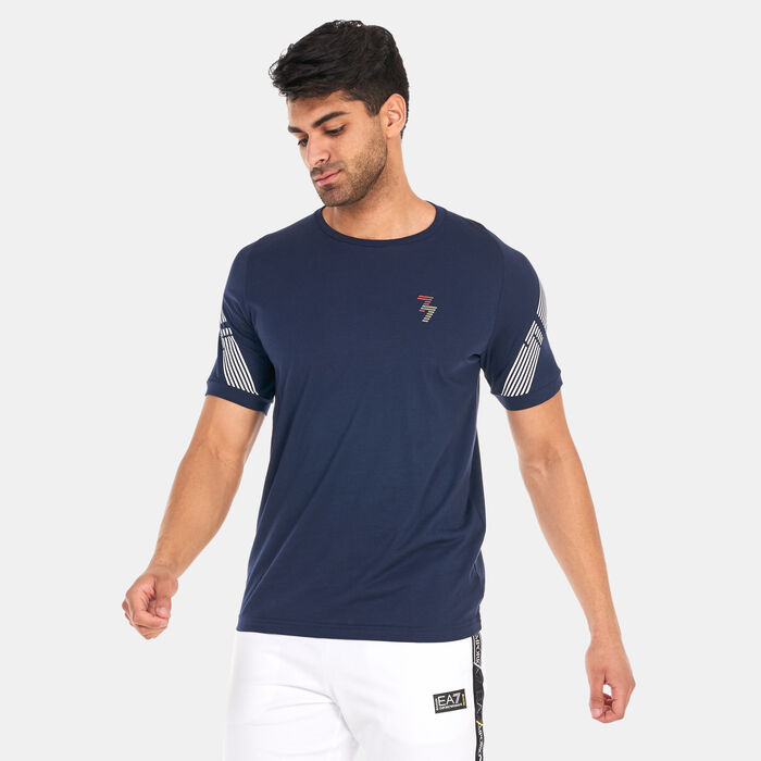 EA7 Emporio Armani Men's Small Logo 7 Lines T-Shirt Grey EA7 Emporio Armani Men's Small Logo 7 Lines T-Shirt Grey image number 0