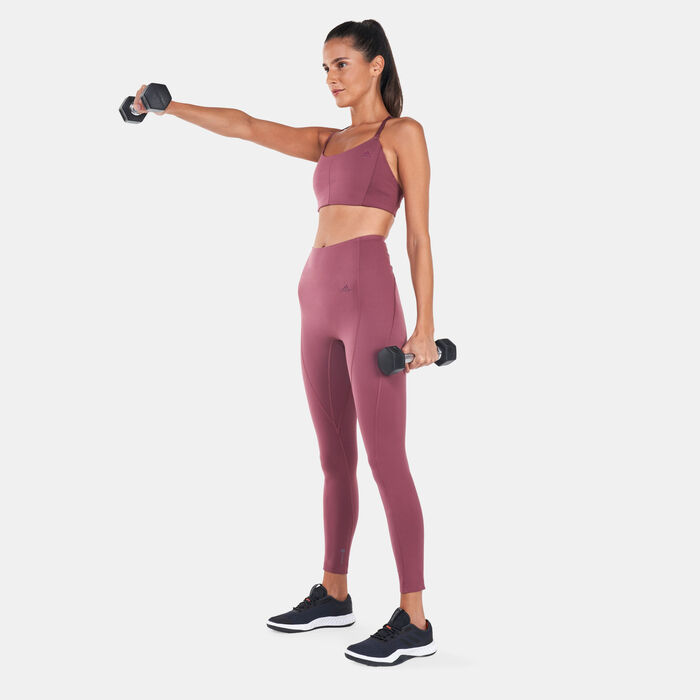 adidas Women's Yoga Studio Light-Support 4 Elements 3-Stripes Sports Bra Brown image number 2