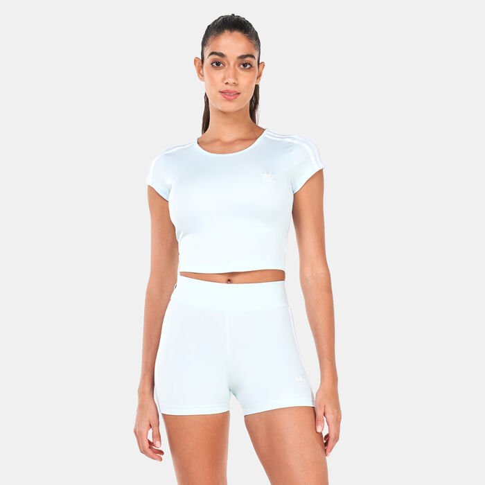 adidas Originals Women's Adicolor Classics Crop 3-Stripes T-Shirt Blue adidas Originals Women's Adicolor Classics Crop 3-Stripes T-Shirt Blue image number 0