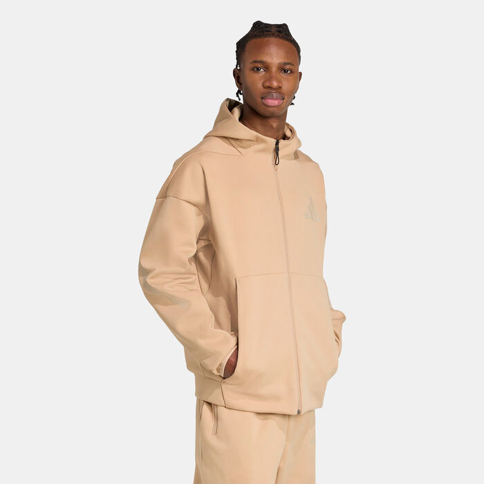 adidas Men's Z.N.E. Full-Zip Hoodie Brown adidas Men's Z.N.E. Full-Zip Hoodie Brown image number 3