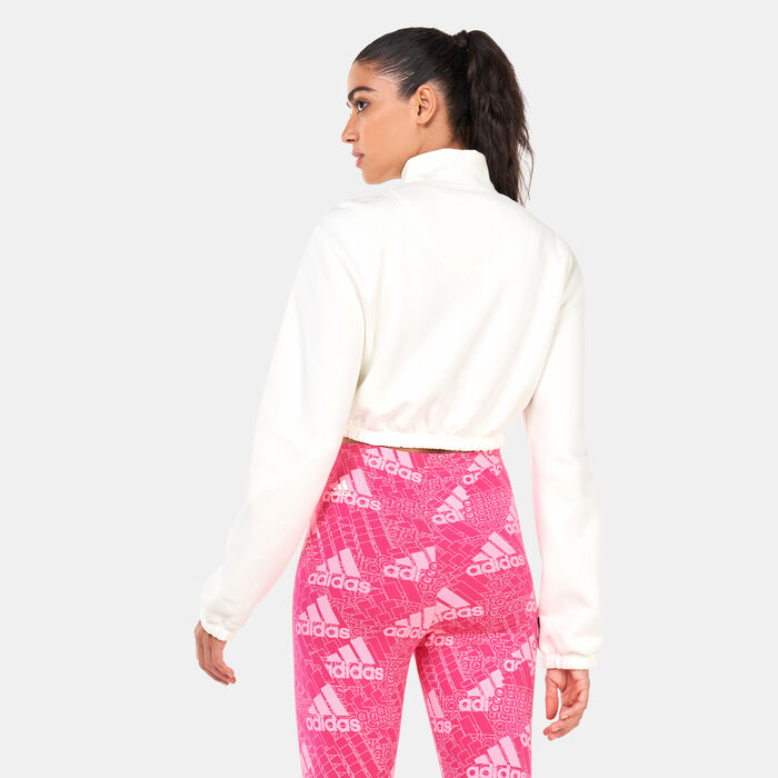 adidas Women's Cropped Half-Zip Sweatshirt Beige image number 1