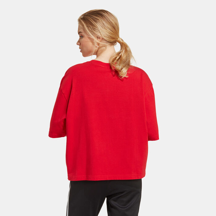 adidas Originals Women's Originals Houndstooth Trefoil Infill T-Shirt Red adidas Originals Women's Originals Houndstooth Trefoil Infill T-Shirt Red image number 1