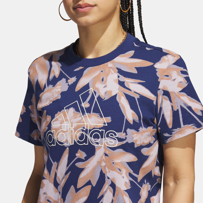 adidas Women's Bloom Allover Print T-Shirt Blue adidas Women's Bloom Allover Print T-Shirt Blue image number 2