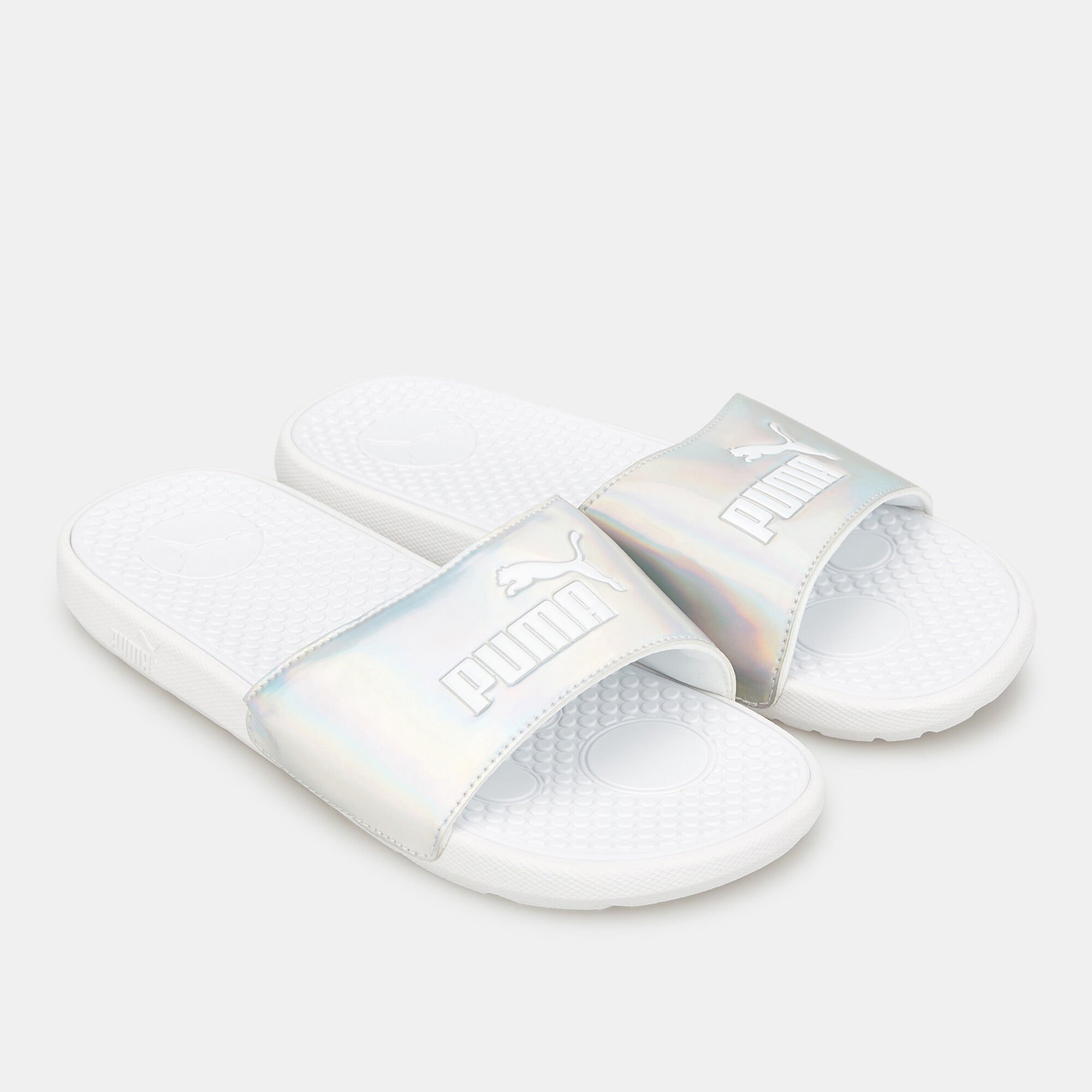 Clear and white puma slides hot sale
