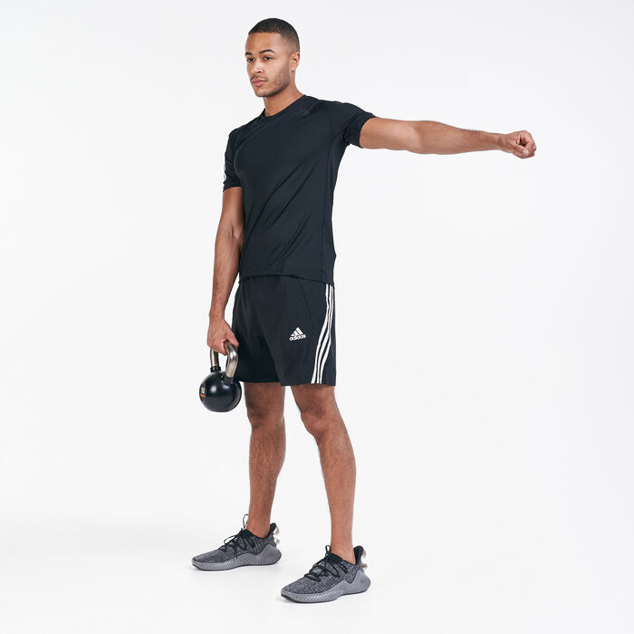 adidas Training Tech Fit 3 stripe t-shirt in black