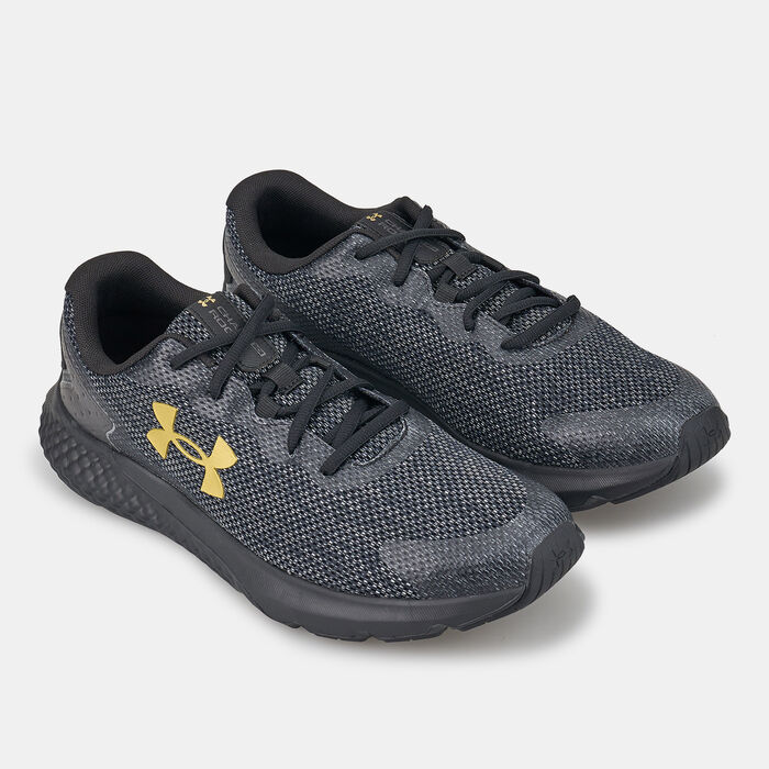 shoes Under Armour Charged Rogue 3 Knit - Black/Metallic Gold - men´s 