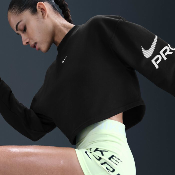 Nike Women's Pro Dri-FIT French Terry Sweatshirt Black Nike Women's Pro Dri-FIT French Terry Sweatshirt Black image number 2