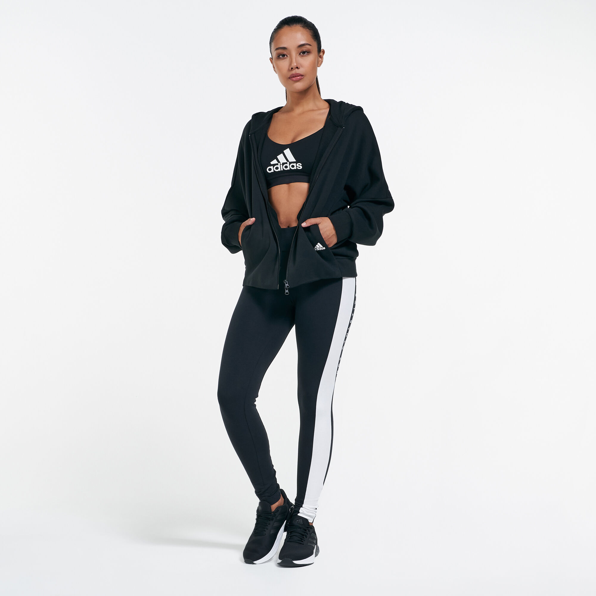 Women s 3 Stripes Wording Full Zip Hoodie