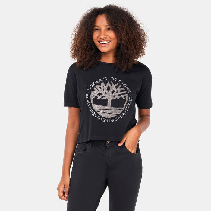 Timberland Women's Cropped Logo T-Shirt Black Timberland Women's Cropped Logo T-Shirt Black image number 0