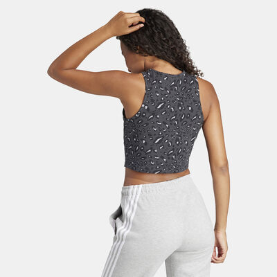adidas Women's Essentials Animal-Print Crop Tank Top Black