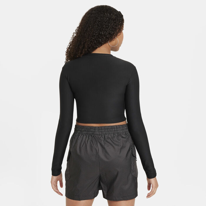 Nike Kids' Sportswear Long-Sleeve Cropped Top Black Nike Kids' Sportswear Long-Sleeve Cropped Top Black image number 1