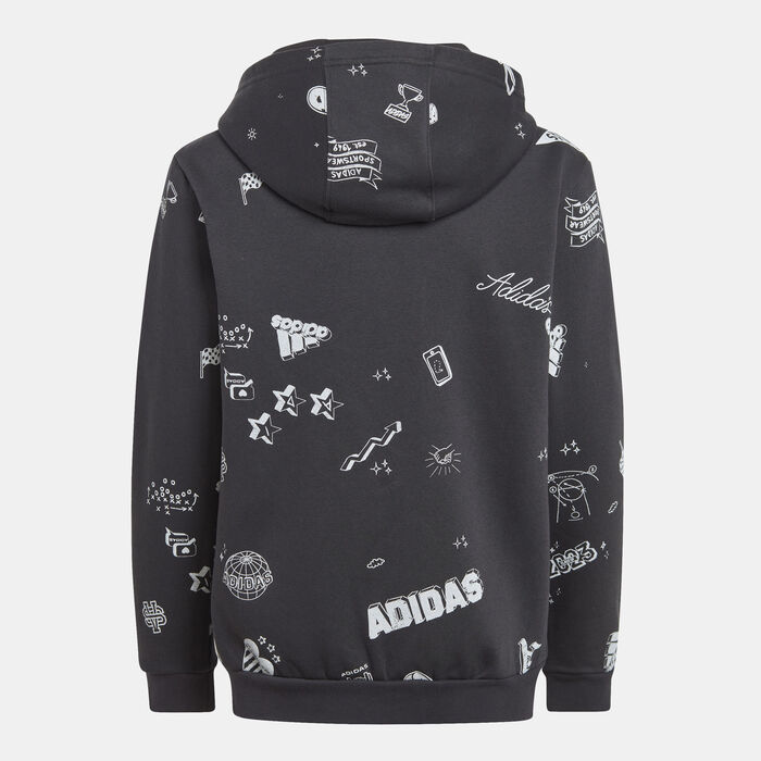 adidas Kids' Brand Love Allover Print Full-Zip Hoodie Black adidas Kids' Brand Love Allover Print Full-Zip Hoodie Black image number 1