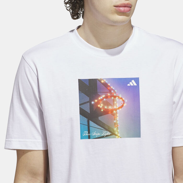 adidas Men's 3-Stripes Lights Hoops Graphic T-Shirt White image number 3