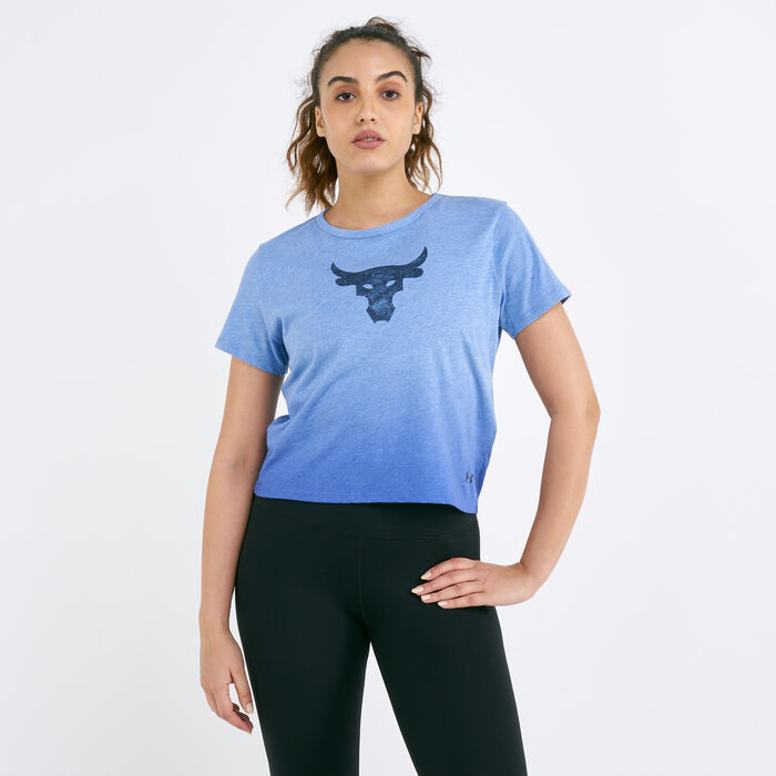 Women's Under Armour Project Rock Bull Tshirt-Grey- Small