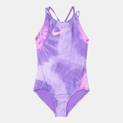 Nike Swim Kids' Tie-Dye Spiderback One-Piece Swimsuit Purple
