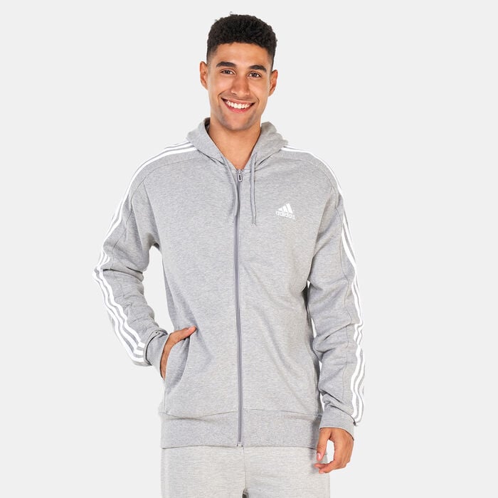 adidas Men's Essentials French Terry 3-Stripes Full-Zip Hoodie Blue adidas Men's Essentials French Terry 3-Stripes Full-Zip Hoodie Blue image number 0