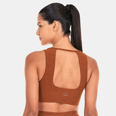 BEYOND YOGA Women's Spacedye Open Back Sports Bra Brown