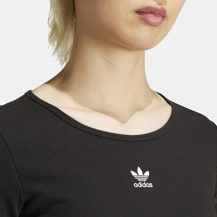 adidas Originals Women's Essentials Ribbed Crop Top Black adidas Originals Women's Essentials Ribbed Crop Top Black image number 3